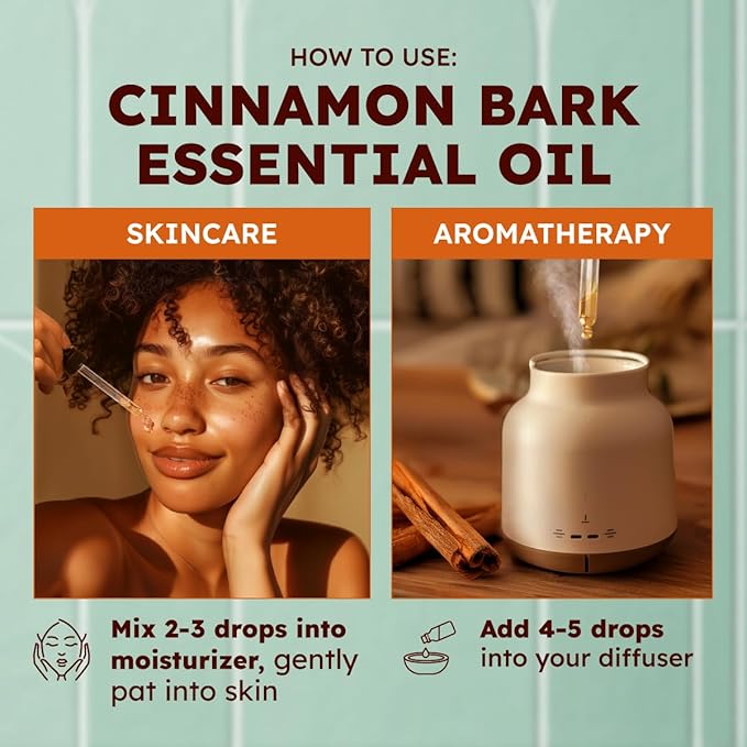 100% Pure Cinnamon Oil - 4 Fl Oz Cinnamon Essential Oil for Hair, Skin, Diffuser, Aromatherapy & DIY Soap Making Scent