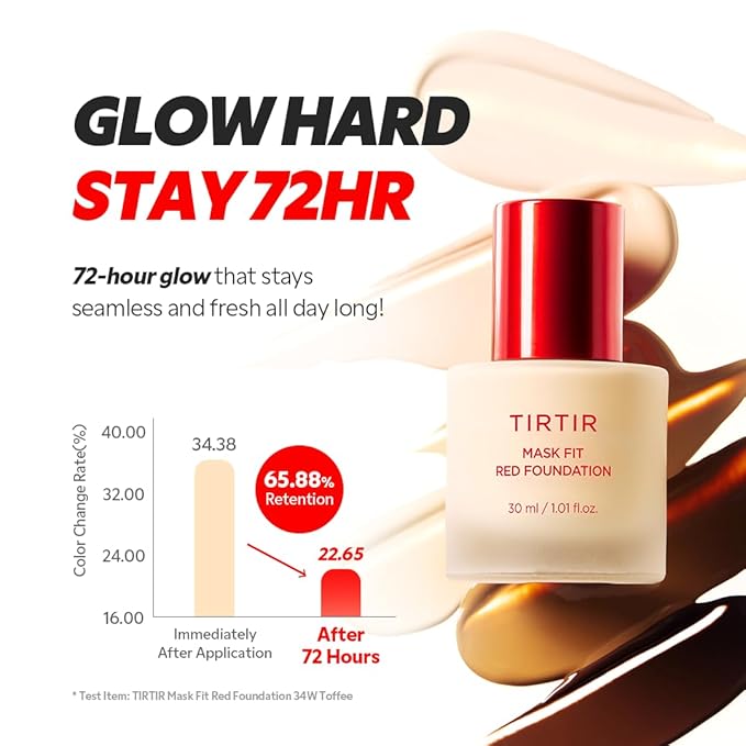 TIRTIR Mask Fit Red FoundationㅣLong Lasting Flawless Coverage, Energy Essence, Lightweight, Hydrating, Pore-Blurring, Breathable Satin Finish, Makeup, Radiant Skin, #10C Shell, 1.01 Fl Oz