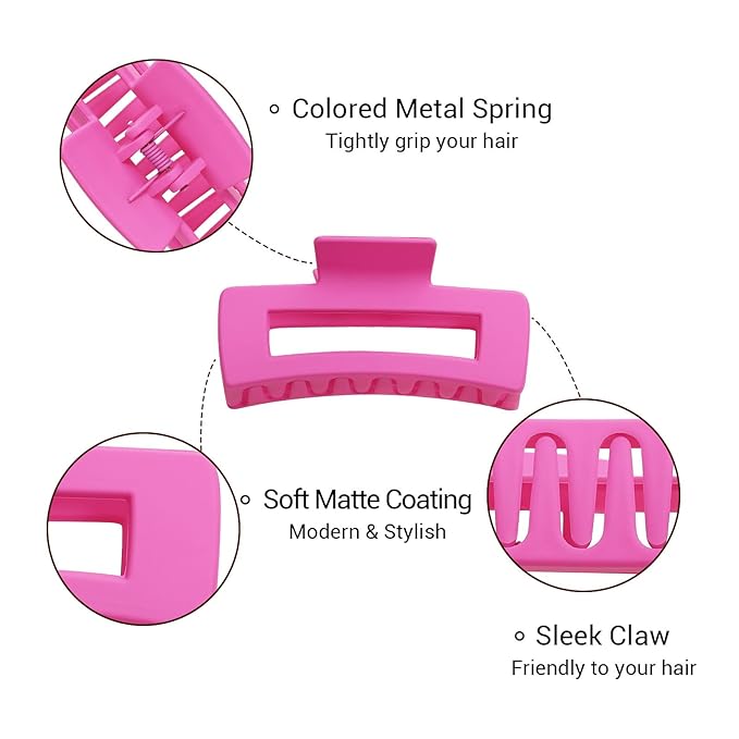 Shinowa 3 Pack Hair Claw Clips, Square Claw Hair Clips for Women Girls