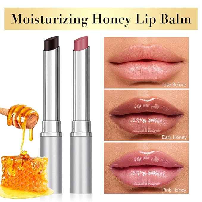 QIDSTERS 2Pcs Honey Lipstick Tinted Lip Balm, Sheer Hydrating Lip Stain for All Skin Tones, Natural Lightweight Lips Gloss Makeup for Women, Vegan & Cruelty-Free