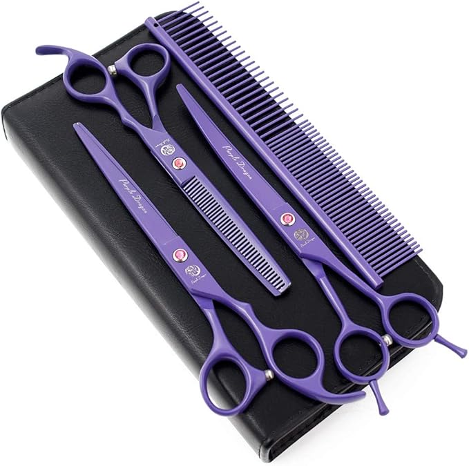 Purple Dragon 7" Dog Grooming Scissors Set with Rhinestone Accent - Violet