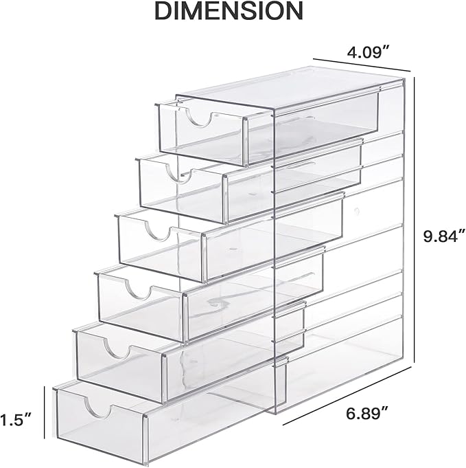 FABROK Clear Hair Accessory Organizer Box with 6 Drawers