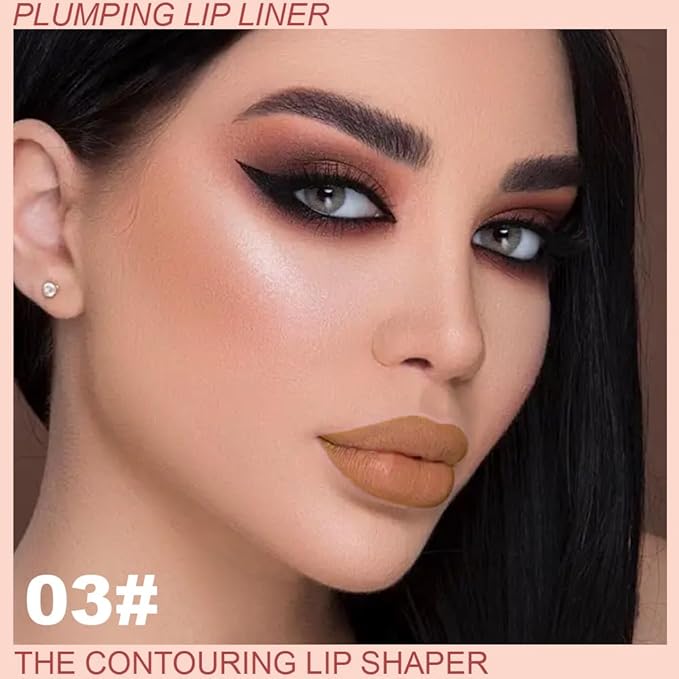 QIDSTERS Plump Matte Crayon Lip Liner Pencil, Nude Lipstick Lip Liners for Women, 24 Hour Long-Lasting Lip Gloss Makeup, With Silicone Smudger for Define Contours & Sculpting Lip, 03