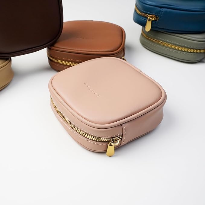 Benfan Leather Cosmetic Bag for Women Small Zipper Makeup Bag for Purse Waterproof Travel Makeup Organizer Charger Storage Pouch Color Pink