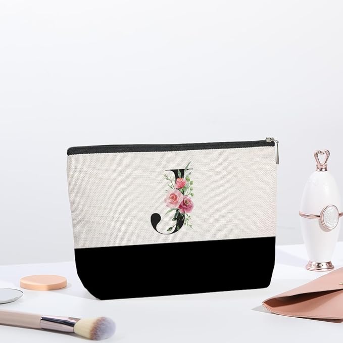 kdxpbpz Initial Makeup Bag, Personalized Gifts for Women, Personalized Makeup Bag, Bridesmaid Gifts, Cosmetic bags for Women (Letter J)