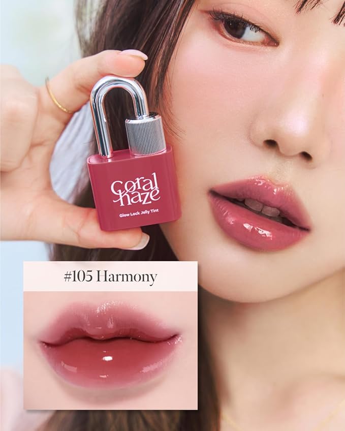 CORALHAZE Glow Lock Jelly Tint 105 Harmony, Hydrating Water Glow Lip Stain, Non-Sticky Juicy Gloss, Long Lasting Glass Shine & Dewy Finish, Lightweight Moisturizing Lip Care, Korean Makeup