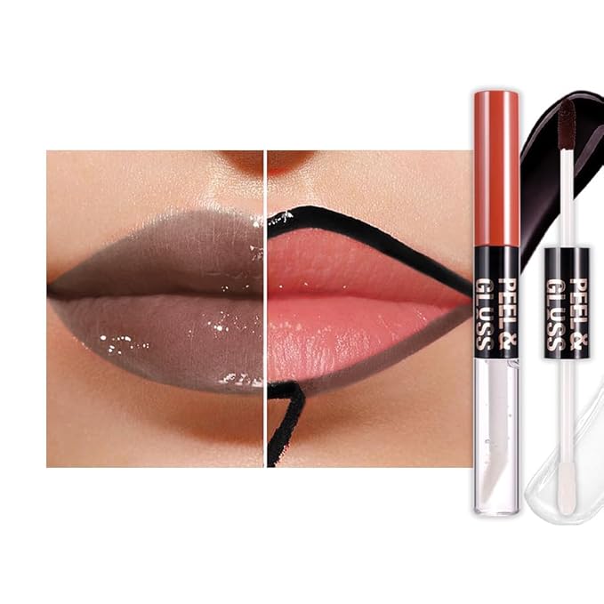 IATMOMOD Brown Lip Stain Peel off Lip Oil Dual Ended Combo Set, 2 in 1 Lips Liner Stain Oil Peel off Long Lasting Waterproof, High Pigmented Flawless Lips Tint Stick Not Faded Vegan & Cruelty-free 06#