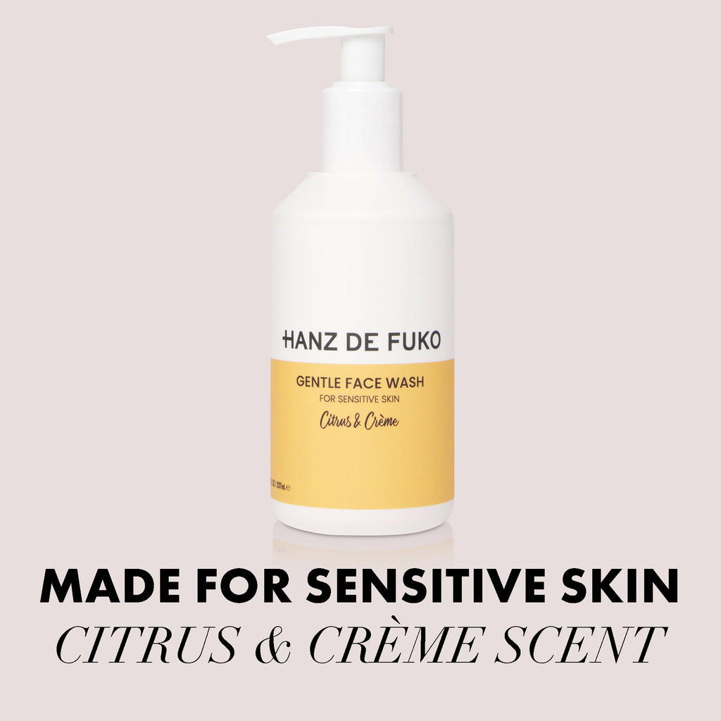 Hanz de Fuko Gentle Face Wash for Men & Women – Citrus & Creme Premium Facial Cleanser, Great for Sensitive Skin – Hypoallergenic Formula with Aloe Vera, Clove, Acai – Sulfate and Paraben Free – 8 oz.