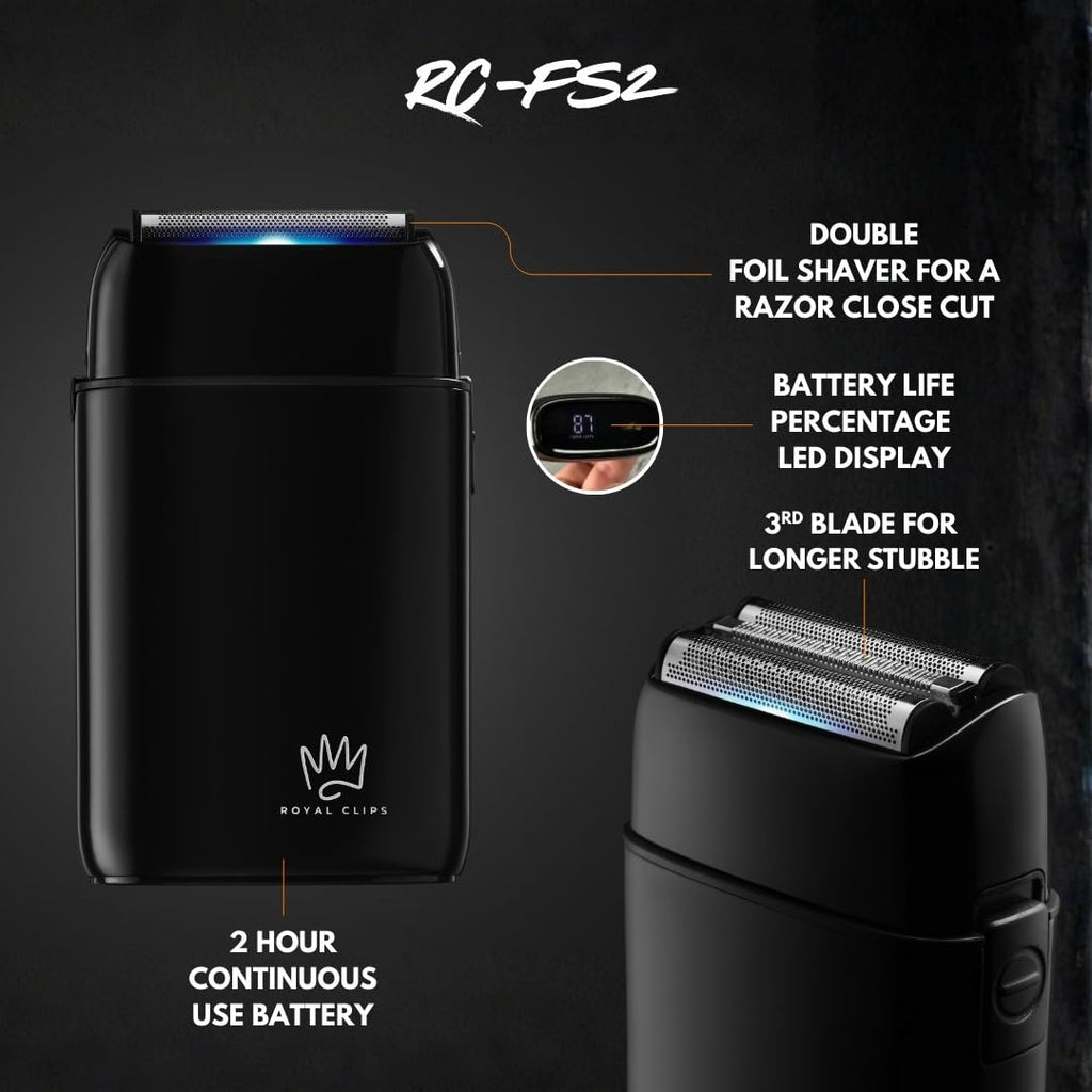 Royal Clips Hair and Beard Fade Kit 2.0 – Professional Clipper, Trimmer & Foil Shaver Bundle for Men, Complete Haircut Set for Barbers – Ideal Holiday Gift for Men, Fathers, Brothers & Barbers - Black