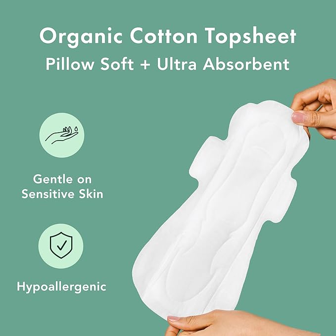 Rael Organic Cotton Cover Sanitary Pads for Women, Heavy (Overnight, 30 Ct)