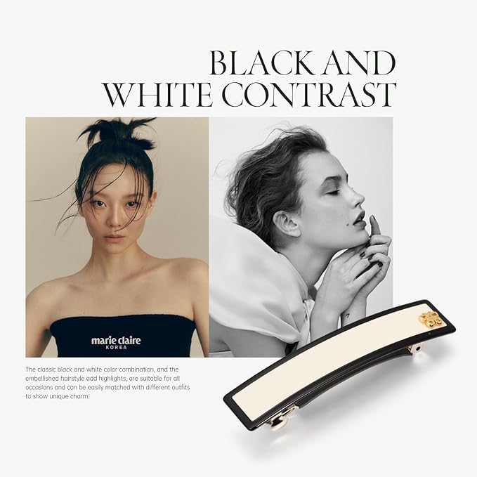 Classic Black & White Hair Barrette for Women, Middle, 3.5 inch, 1 Pcs