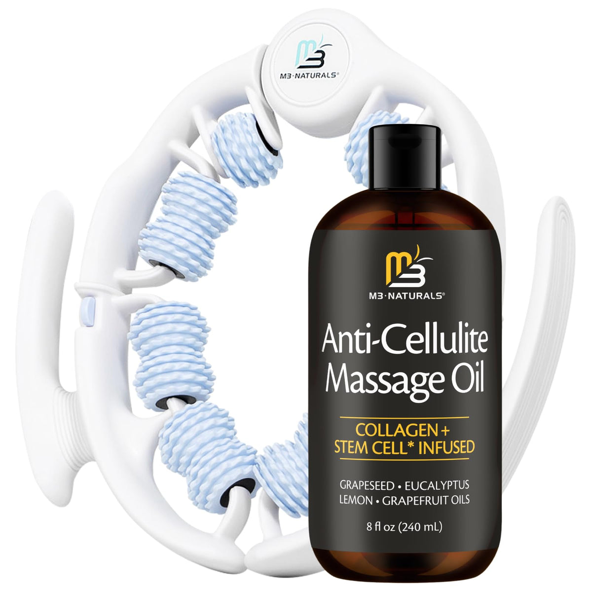 Anti Cellulite Massage Oil & Lymphatic Drainage Massager Kit, 8 fl oz by M3