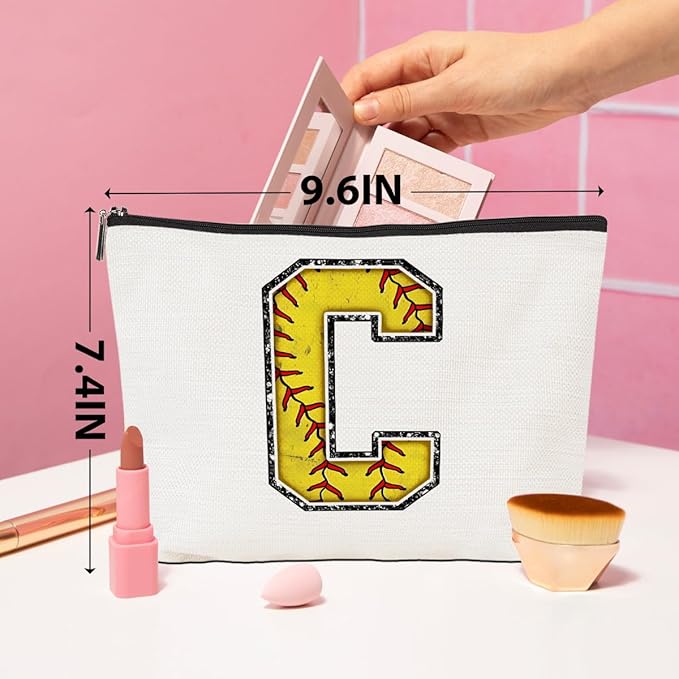 Softball Gifts Initial C Makeup Bag Softball Gifts for Team Cosmetic Bag