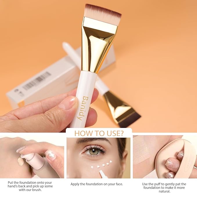 Flat Foundation Brush for Liquid Makeup, Spatula Makeup Brush, Premium Thin Face Makeup Brush for Cream Blending (2 PCS)