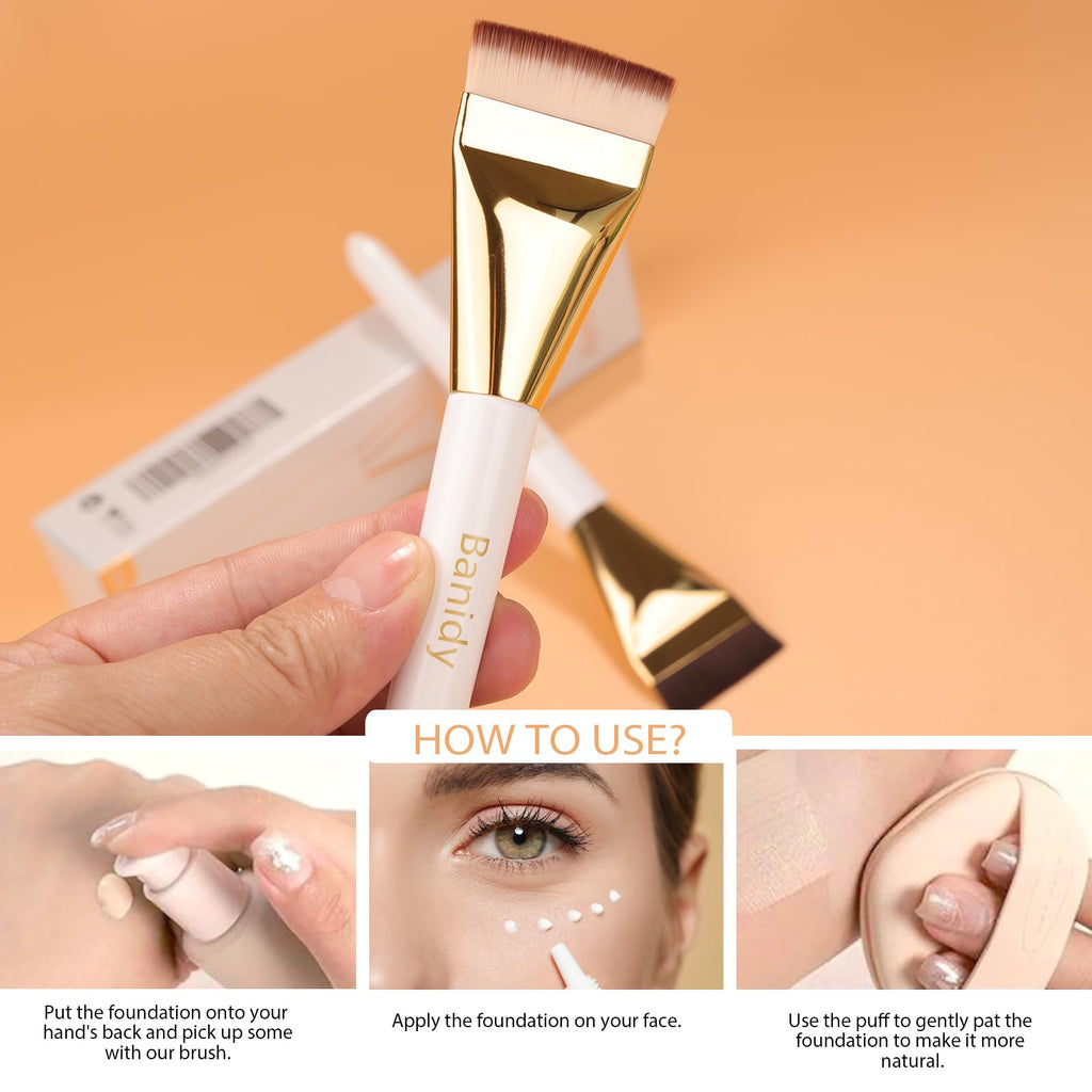 Flat Foundation Brush for Liquid Makeup, Spatula Makeup Brush, Premium Thin Face Makeup Brush for Cream Blending (2 PCS)