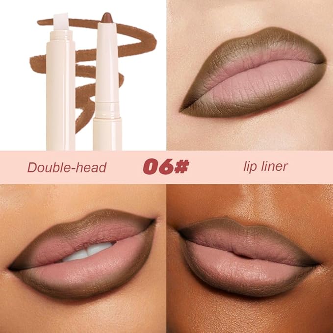 QIDSTERS Plump Matte Crayon Lip Liner Pencil, Chocolate Lipstick Lip Liners for Women, 24 Hour Long-Lasting Lip Gloss Makeup, With Silicone Smudger for Define Contours & Sculpting Lip, 06