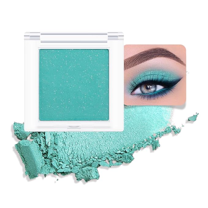 FeiCuiYun Shimmer Single Eye Shadow Palette Makeup, Mint Green Shimmer Monochrome Eyeshadow Halloween Birthday Party Wear For Green Blue Eye, Pigmented Waterproof Sombras Para Ojos