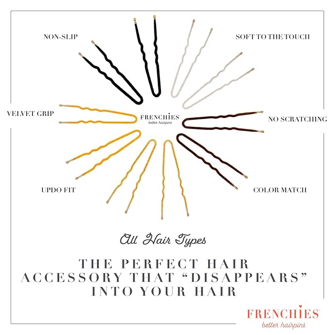 Frenchies French Twist Hair Pin, Ultra Flocked Extra Soft French Hair Pins for Women, Wedding, Updo Extensions, or Wig, 20 Count, Black