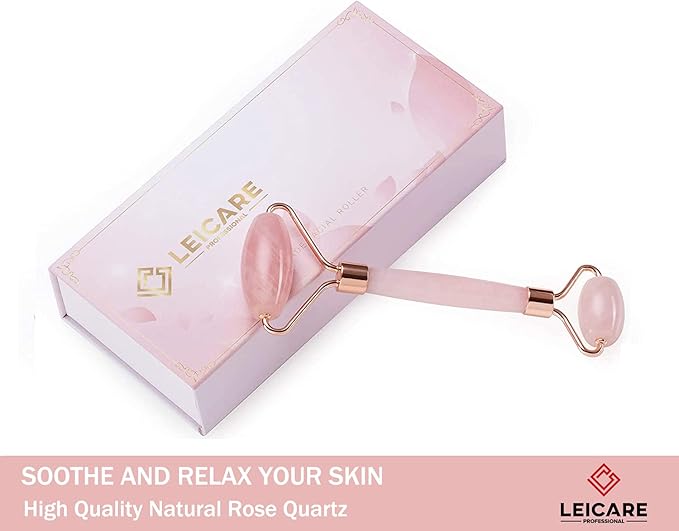 LeiCare Jade Roller for Face - Rose Quartz Face Roller Skin Care - Stone Facial Roller, Face Massager for Women, Relieve Stress, Remove Wrinkles Eye Puffiness
