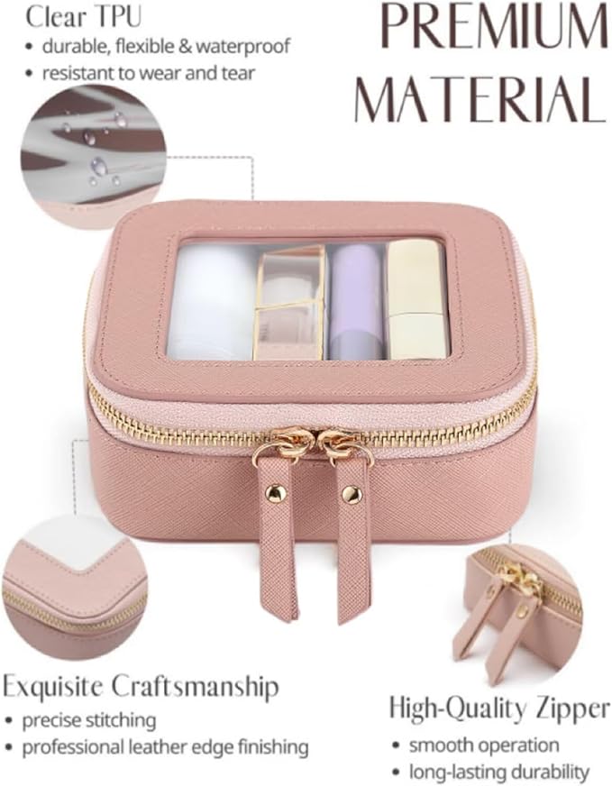 FASAOH Small Clear Makeup Bag Travel Cosmetic Case, Portable Make Up Organizer Traveling Compact Car Bag for Essentials Transparent Toiletry Bag with Zipper