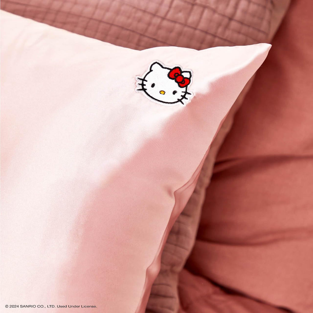 Kitsch x Hello Kitty Satin Pillowcase - Size 19x36, Solid Pink Kitty Face
