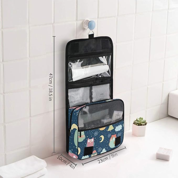 senya Hanging Travel Toiletry Bag Kit Makeup Case Cosmetics Organizer for Men Women (Owl Moon Cloud Night)