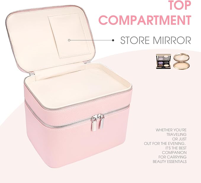 idoltimes Makeup Case, Large Capacity Waterproof Double Layer Cosmetic Bag with Removable Divider, Double Compartment Brush Organizer, Multi-functional Travel Organizer