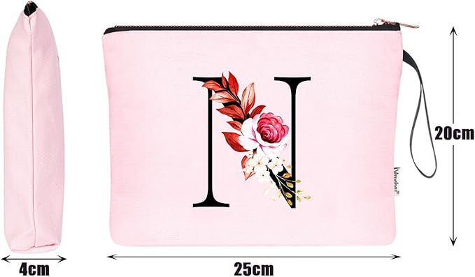 Vavabox A-Z Personalized Makeup Bag, Birthday Gifts for Women Mom, Gifts for Best Friend, Bride Bridesmaid Cosmetic bag (N, 06-Pink)