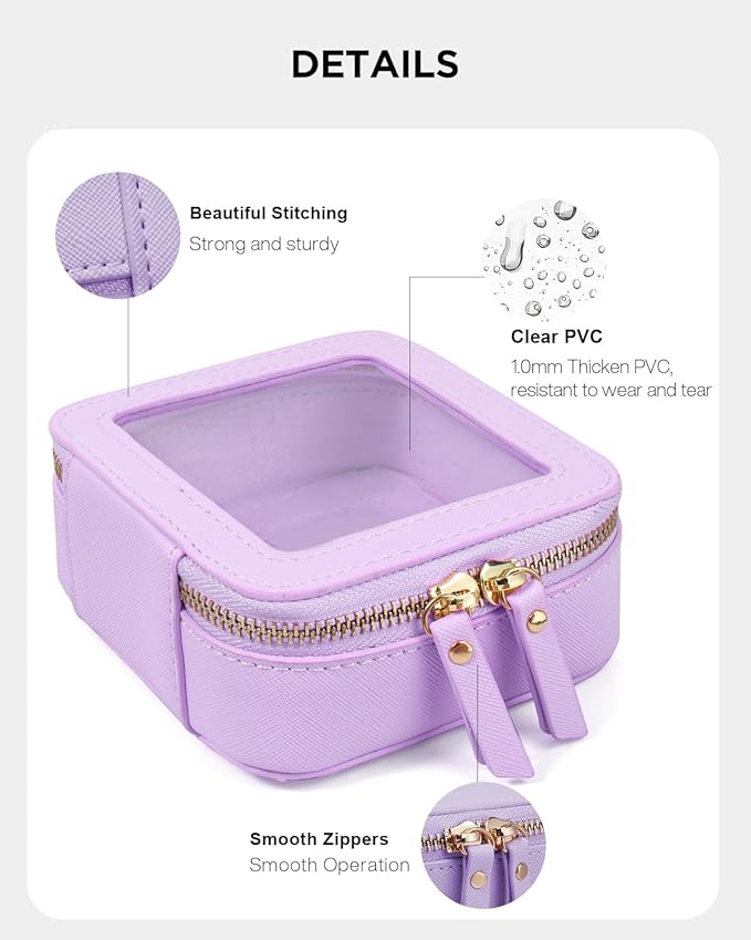 FFpaw Clear Makeup Bag, Small Purple Makeup Bag TSA Approved Toiletry Bag Cosmetic Travel Bag Cute Makeup Bag Organizer Mini Makeup Case Pouch Car Essentials for Women Men (Mini Purple)