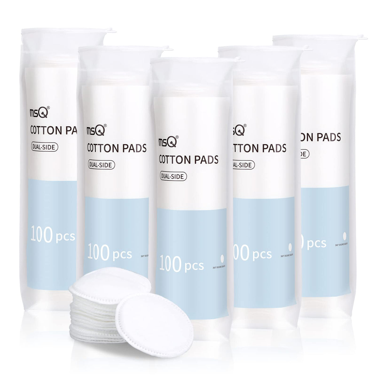 MSQ Cotton Rounds (500 Count), Makeup Remover Pads, Hypoallergenic, Face Cotton Pads, Facial Cleansing Round Cotton Pads, Lint-Free