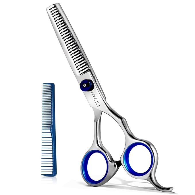 COOLALA Stainless Steel Hair Cutting Scissors Thinning Shears 6.5 Inch Professional Salon Barber Haircut Scissors Family Use for Man Woman Adults Kids