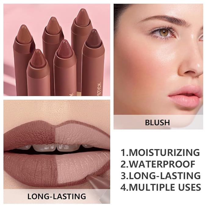 QIDSTERS Matte Lipstick Crayon for Women, Nude Brown 24 Hour Lipstick Lip Liner Pencil, Neutral Lip Stick Lipliner Long Lasting Waterproof Smudge Proof, Vegan & Cruelty-Free, 03