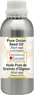 Greenwood Essential Onion Seed Oil (Allium cepa) | Cold Pressed | Natural | Undiluted | For Diluting Essential Oils | For Hair, Skin & Massage | Men & Women | 300ml (10 oz)