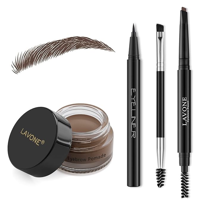 LAVONE Eyebrow Makeup Kit,Waterproof Brow Pencil,Pomade,Eyeliner-Dark Brown