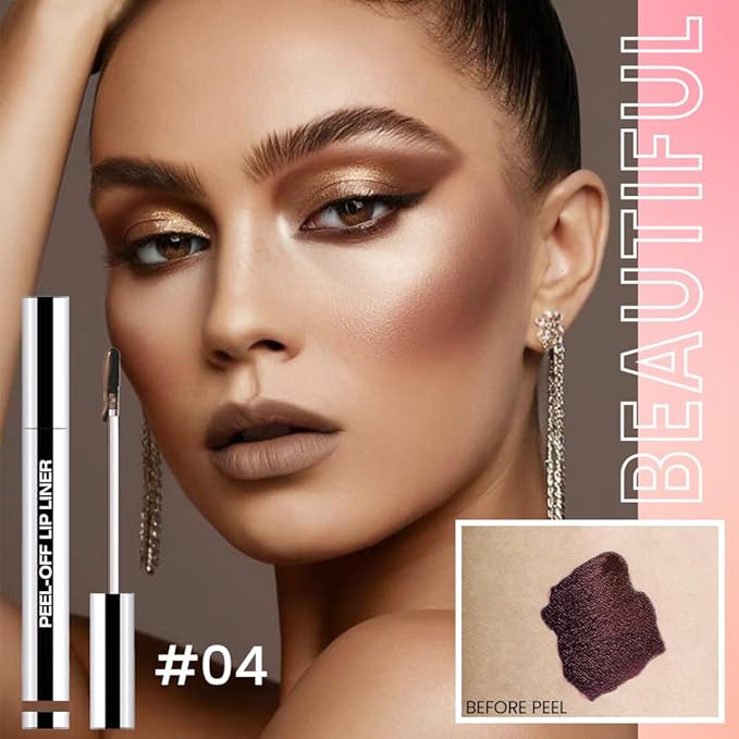 JUAAZIN Matte Lip Stain Peel Off Lip liner with Tweezer, Light Taupe Peel Off Lip Stain, Long Lasting Waterproof Lipstick Lip Gloss Tattoo, Transfer-proof for All Skin Types, 04#