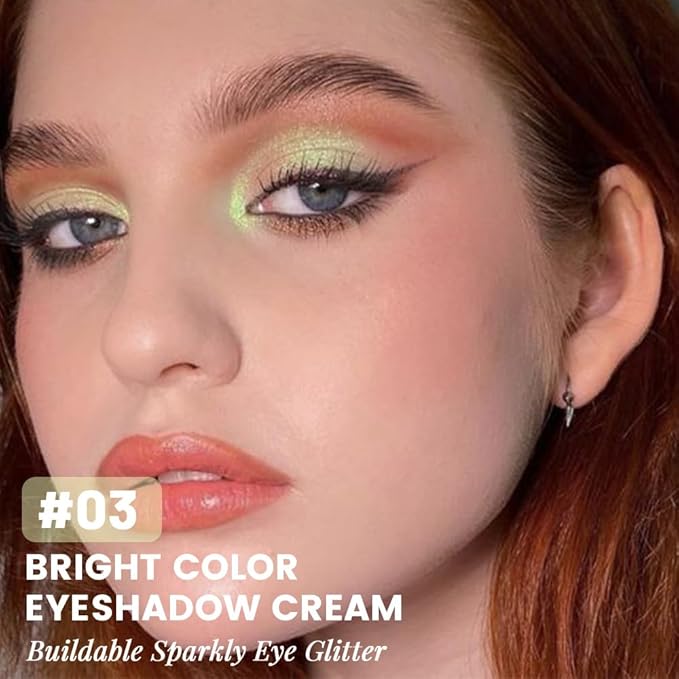 FeiCuiYun Light Green Cream Glitter Shimmer Metallic Eyeshadow Palette Makeup, Natural Single Mini Instant Holographic Eyeshadow For Women Halloween Birthday Party Wear, Sombras Crema Para Ojos