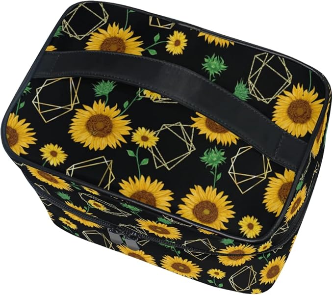 MNSRUU Sunflowers Makeup Bag, Flower Makeup Organizer Bags Toiletry Bag Box Travel Cosmetic Bag Make Up Train Case for Women Teen Girl Ladies