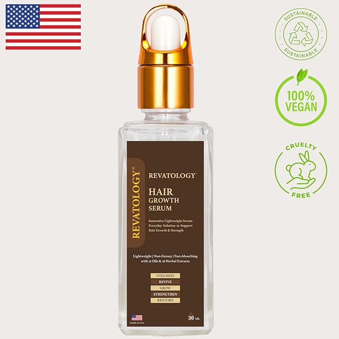 Revatology Hair Growth Serum for Women & Men, Daily Leave-In Scalp Serum for Thinning Hair & Hair Fall, Lightweight Botanical Serum with Rosemary, Castor, Amla, Bhringraj, 12 Oils & 18 Herbs