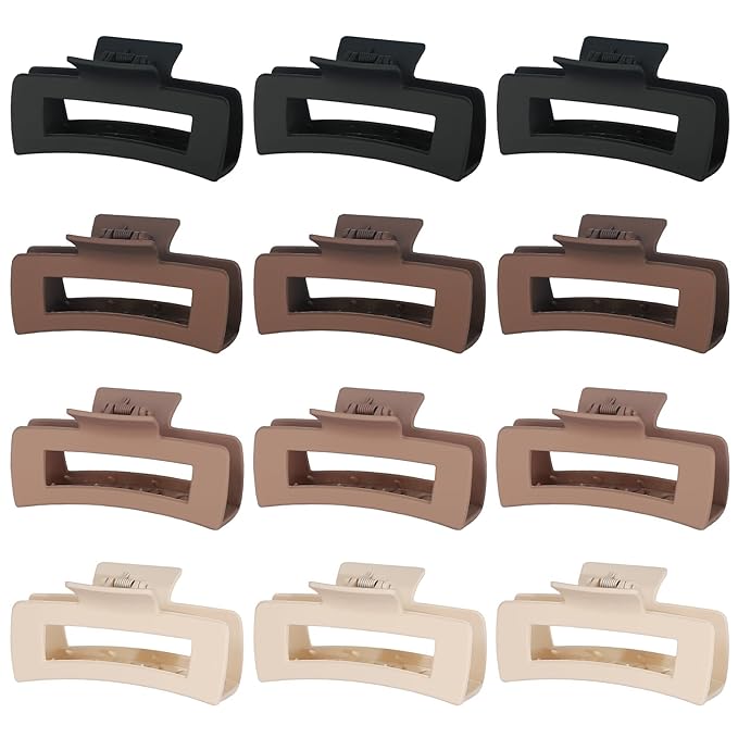 Sisiaipu 12 Pcs Large Hair Claw Clips for Thick Hair, 4.1 x 2.1 x 1.2 Inch, Square Hair Clips Jumbo Jaw Clips, Bulk Hair Accessories for Women and Girls - Brown