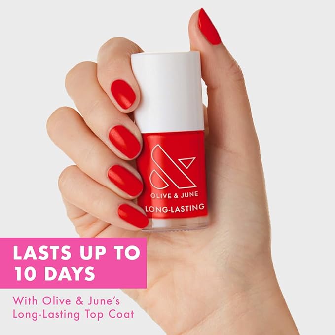 Olive & June Long Lasting Summer Nail Polish | Plump Gel-Like Finish No Lamp Needed | Lasts up to 10 days | Salon-Quality 15-Free Vegan & Cruelty-Free Chip-Resistant | CV Cherry Red
