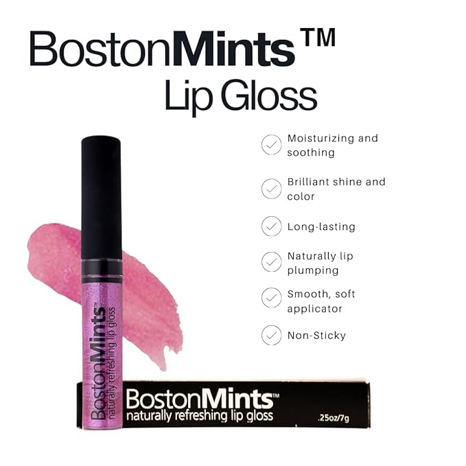 Boston Mints Back Bay Berry Lip Gloss (.25oz) Vegan, Gluten-Free, Cruelty-Free Formula With Aloe, Vitamins C & E, Spearmint Extract and a Sheer Shine Finish for Soft, Fuller-Looking, Hydrated Lips