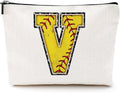 Softball Gifts Initial V Makeup Bag Softball Gifts for Team Cosmetic Bag