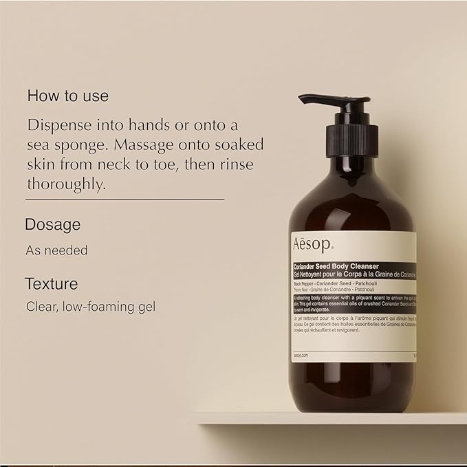 Aesop Coriander Seed Body Cleanser | Low-Foaming Shower Gel with Coriander & Black Pepper Essential Oil Blend to Cleanse & Hydrate Skin | 500 mL / 16.9 oz