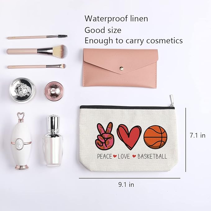 kdxpbpz Basketball Gifts for Women Coach Birthday Christmas Gift for Basketball Fans Friends Players Team Gifts Peace Love Makeup Bag