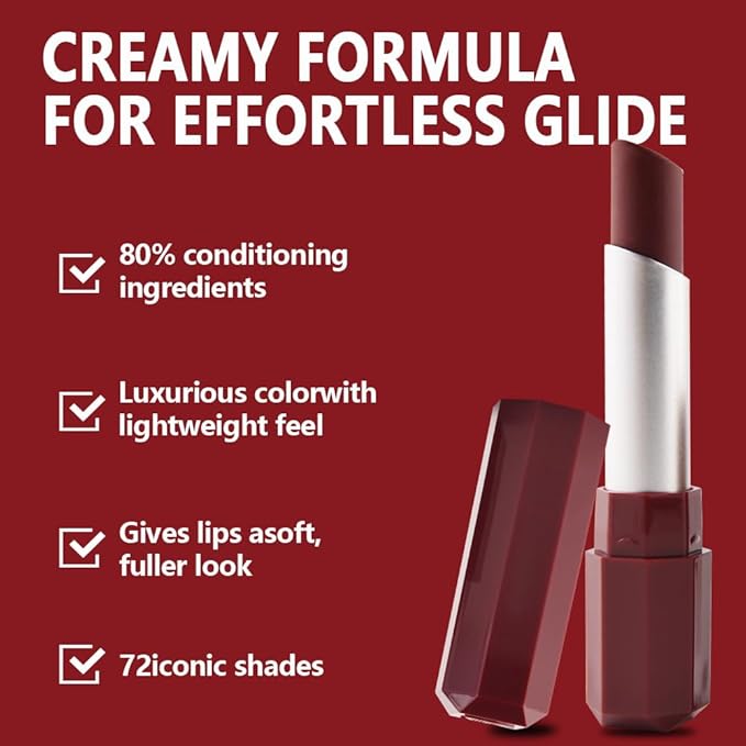 IATMOMOD Wine Red Cream Matte Lipstick Stick 03#, Longwear Full Coverage Velvet Lip Color, Waterproof Multi-Use Lip & Cheek Makeup for Party & Halloween, Lápiz labial mate color vino para mujer