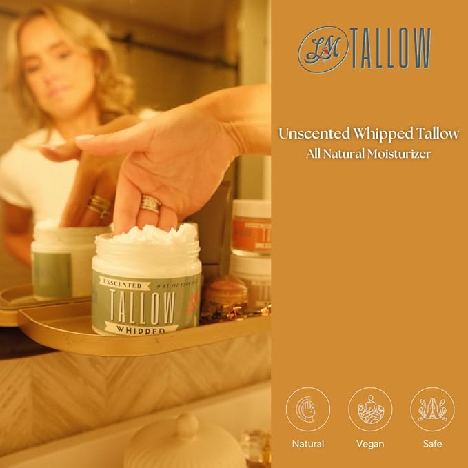 Lady May Tallow Whipped Tallow 24oz - All Natural Face Cream and Whole Body Moisturizer for Dry Skin - No Preservatives, Parabens or Seed Oils - 100% Pure, Unscented - USA Made
