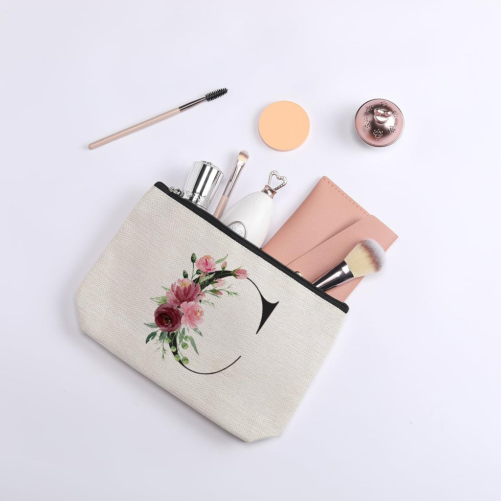 KDXPBZ Initial Personalized Cosmetic Bag - Bridesmaid & Birthday Gift for Women, Mom & Best Friend - Letter C