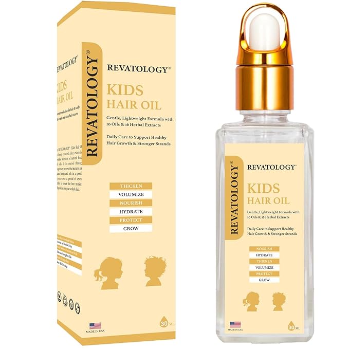 REVATOLOGY Kids Hair Growth Oil for Toddlers and Babies, 26 Botanicals Scalp Treatment with Rosemary, Castor and Amla, for Curly Wavy Textured Hair, Dry Itchy Scalp, Made in USA