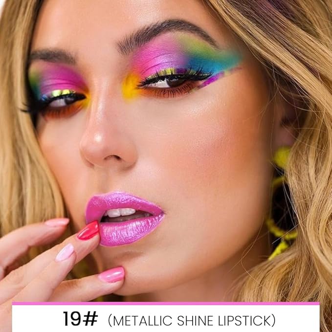 HHLTOH 2-in-1 Fuchsia Lip Liner & Lipstick Set Kit for Women, Metallic Lips Kit with Lip Liner Lip Stains Long Lasting Waterproof 24 Hour Lipstick and Lip Liners Combo Lipliners Pencil Set 19