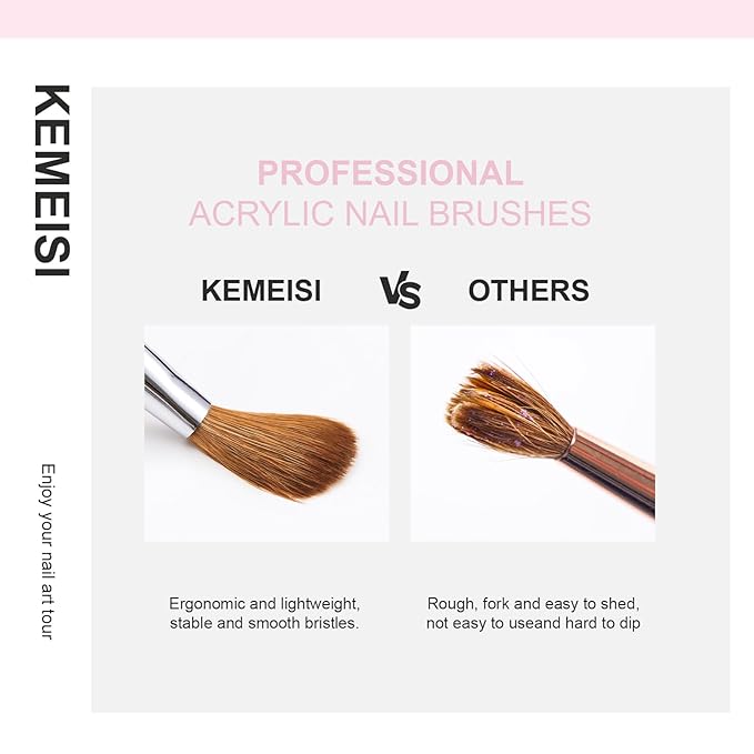 KEMEISI Acrylic Nail Brush Size #10, 100% Pure Kolinsky Nail Art Brushes for Acrylic Application, Sturdy Starry Handle Oval Shaped Nail Design Tools for Professional Manicure DIY, Pink